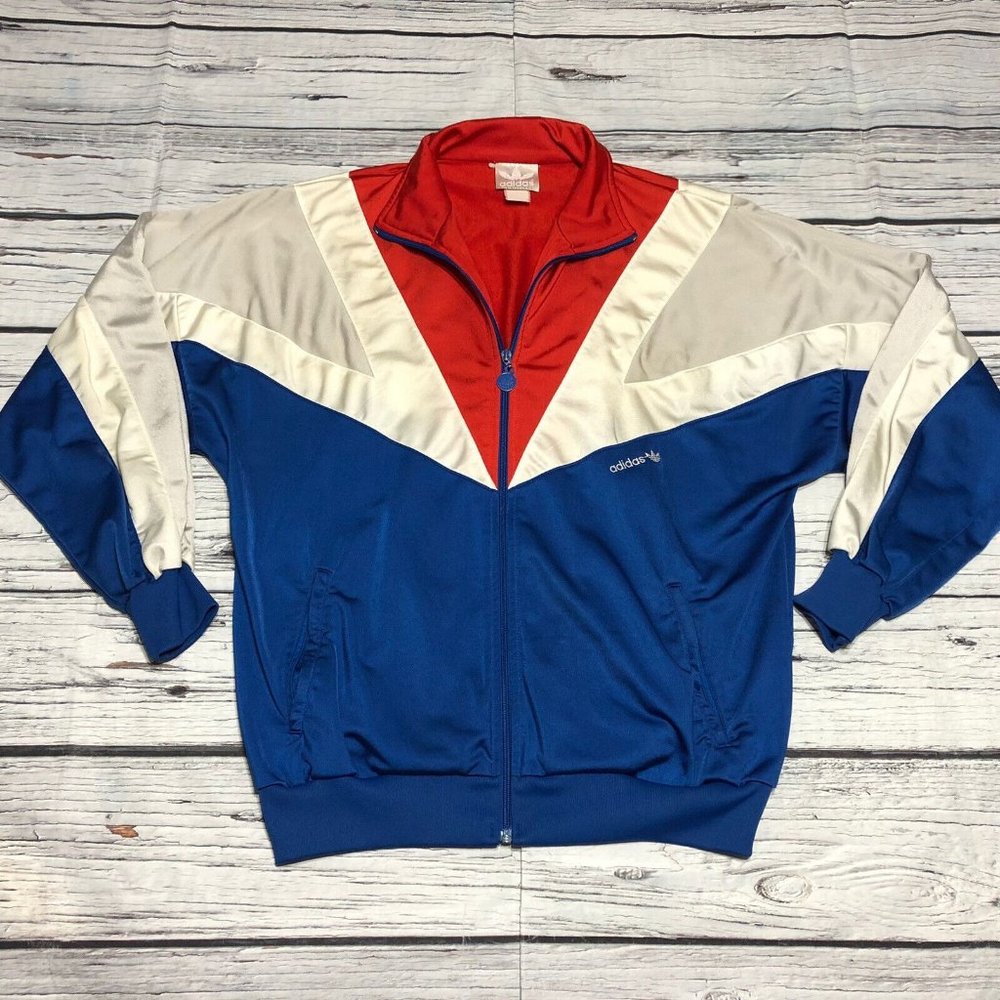Vintage 80s Adidas V Striped Color Block Full Zip Track Jacket Small/ Medium
